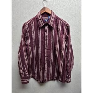 Van Heusen Men's Medium 15-15.5 Burgundy Striped Long Sleeve Button Up Shirt